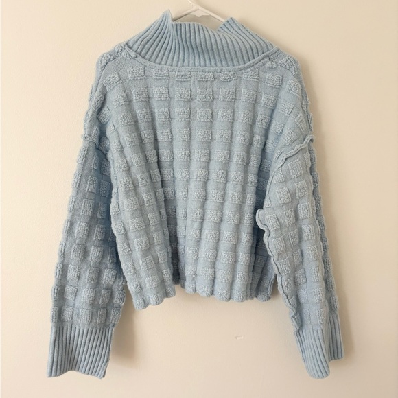 Free People Baby Blue Soul Searcher Mock Neck Textured Sweater Size Medium - Picture 8 of 10